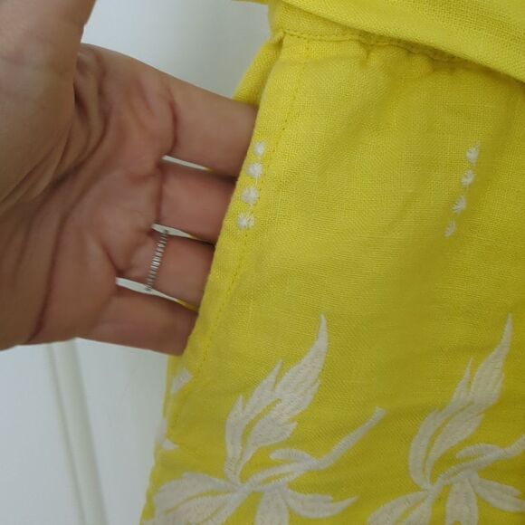 Anthro Place Nationale Yellow Linen Embroidered Shorts - Picture 10 of 11